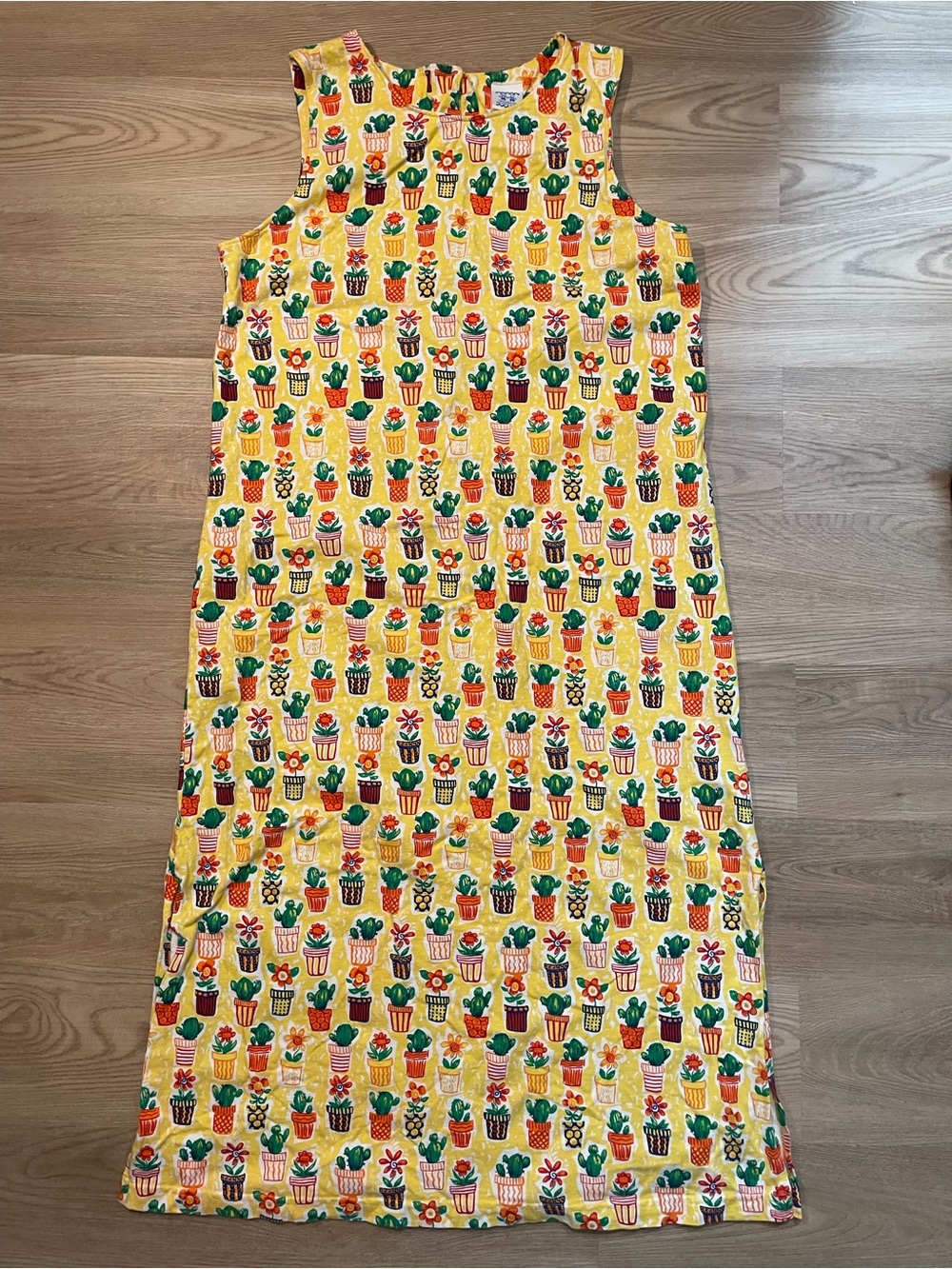 Vintage Kelly’s Kids Sleeveless Yellow Potted Succulent Print Maxi Dress
